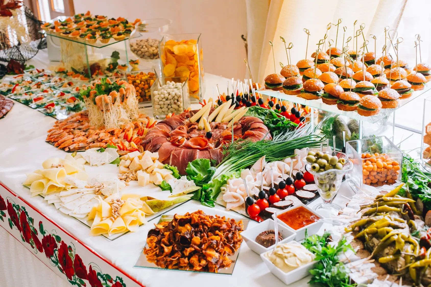 Colourful catering buffet with sandwiches and savoury food