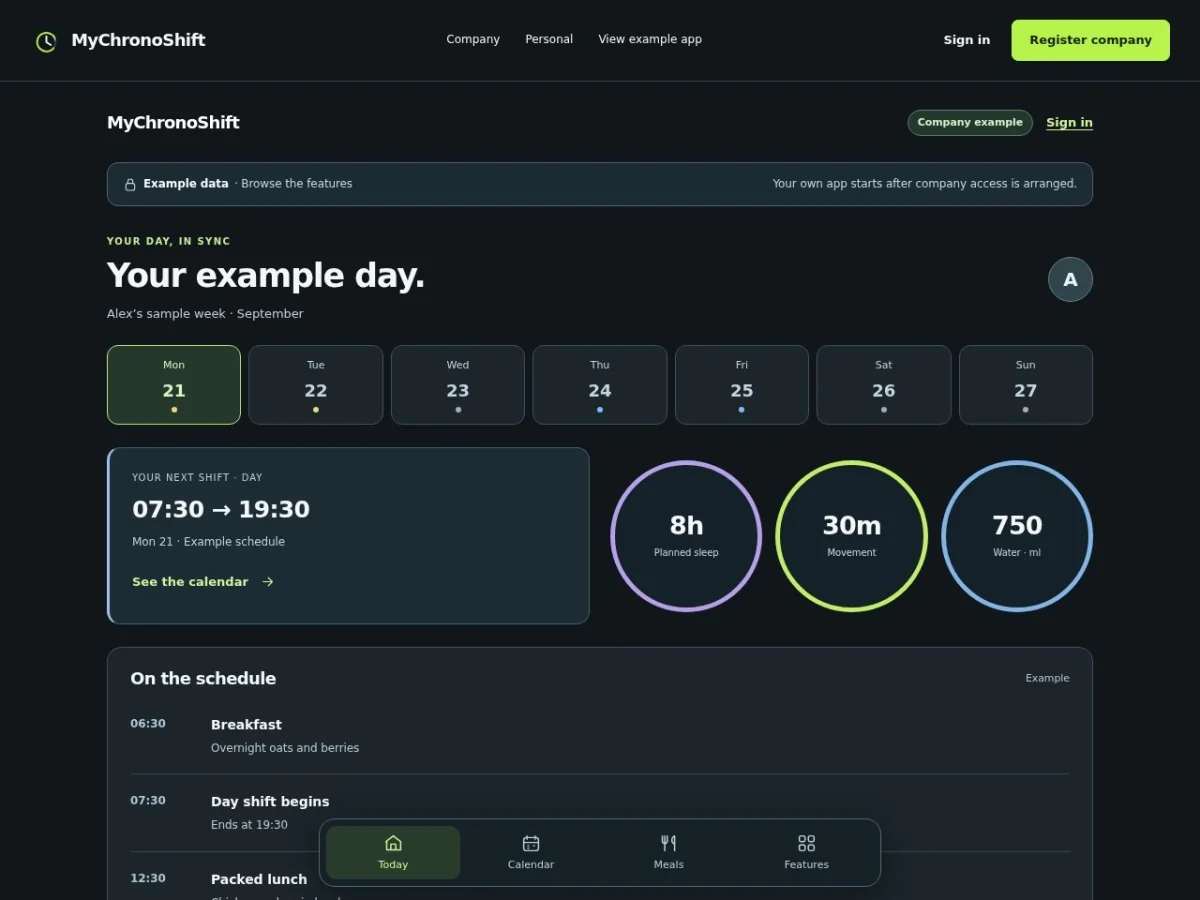MyChronoShift public example interface