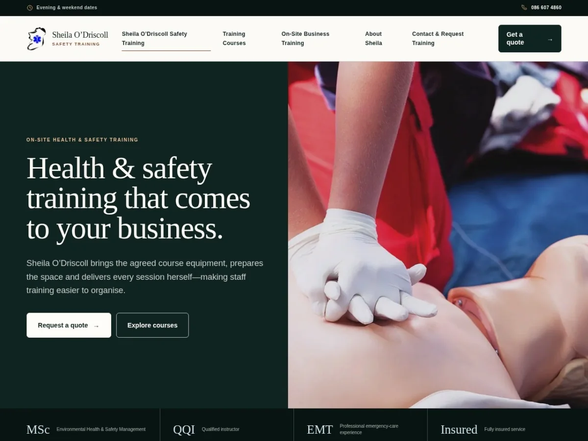Sheila O’Driscoll Safety Training website preview