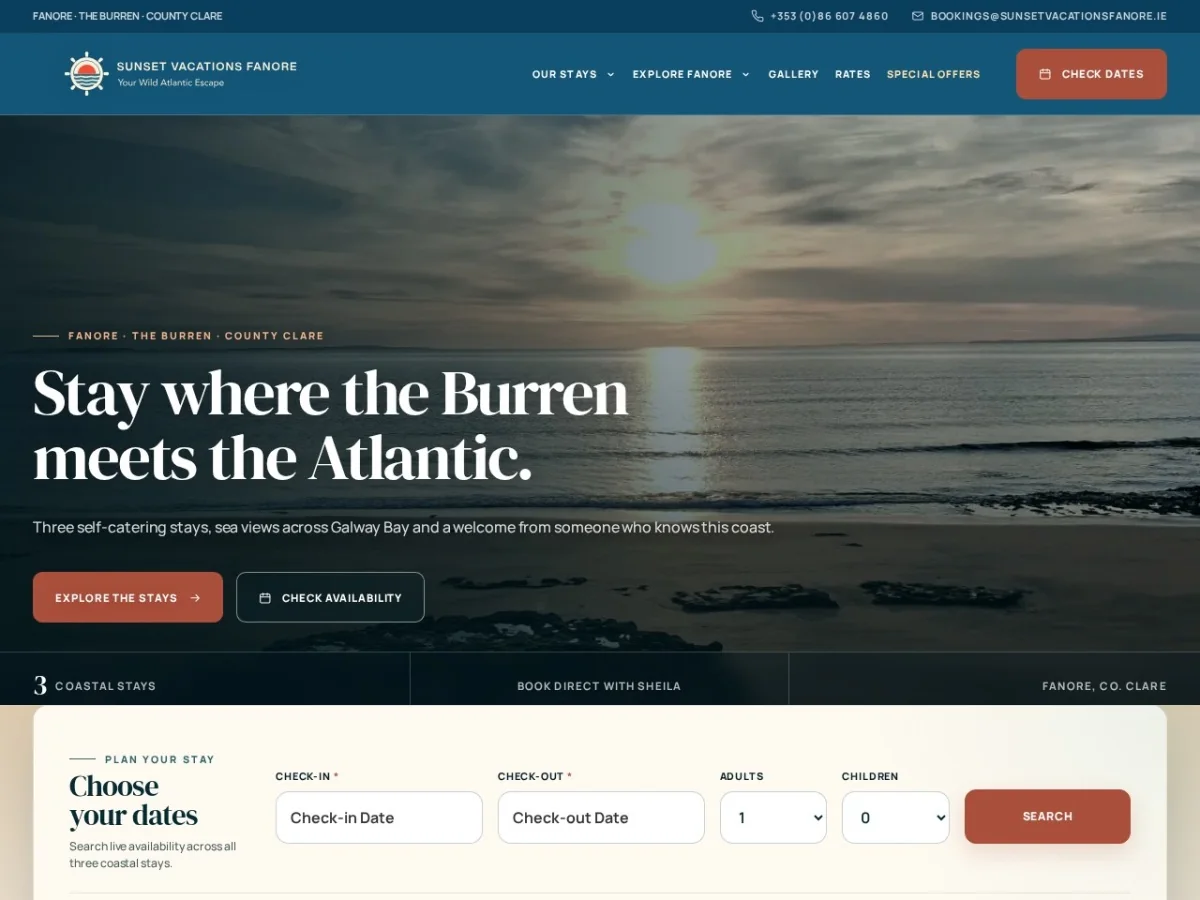 Sunset Vacations Fanore website preview