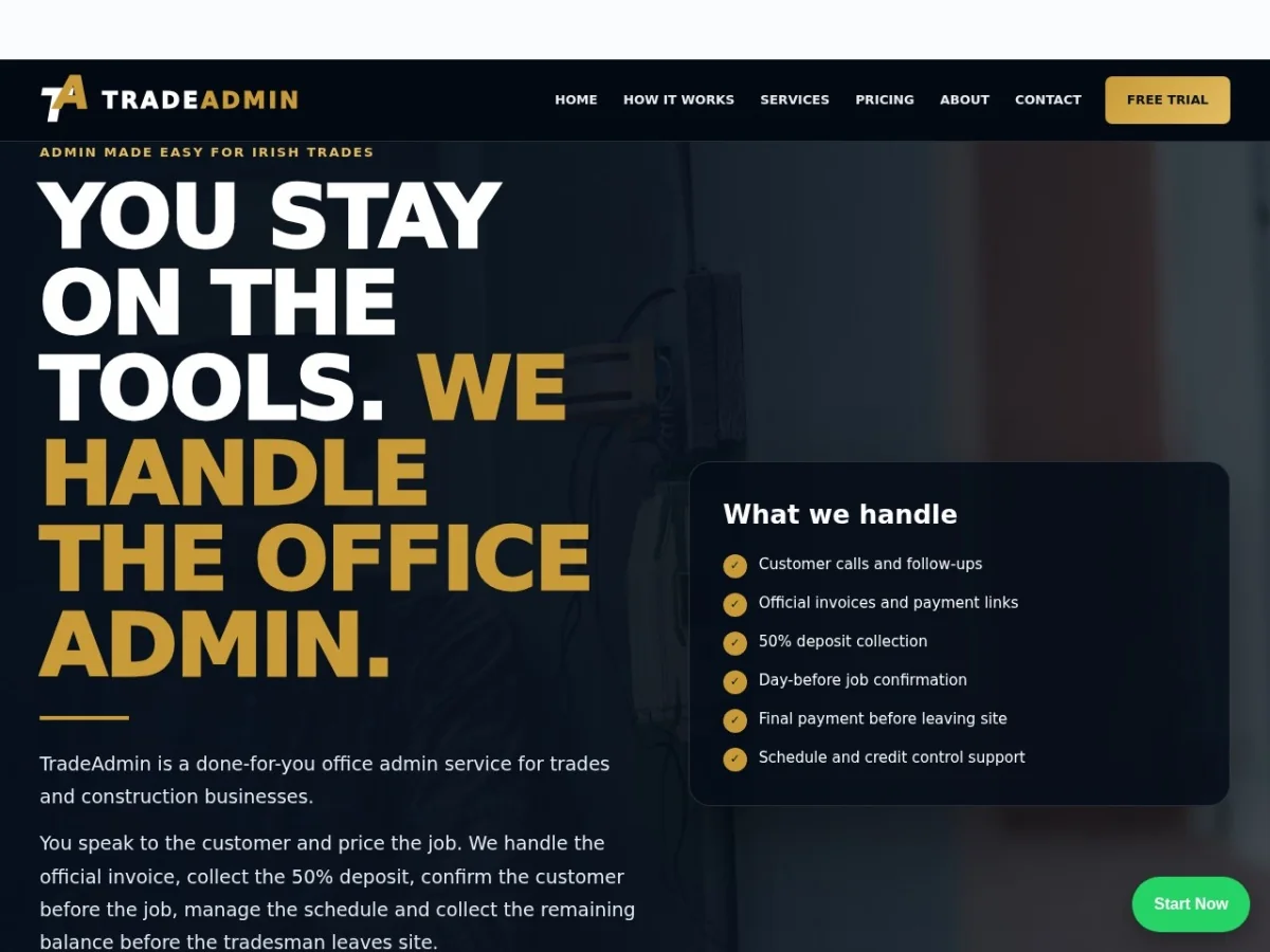 TradeAdmin website preview